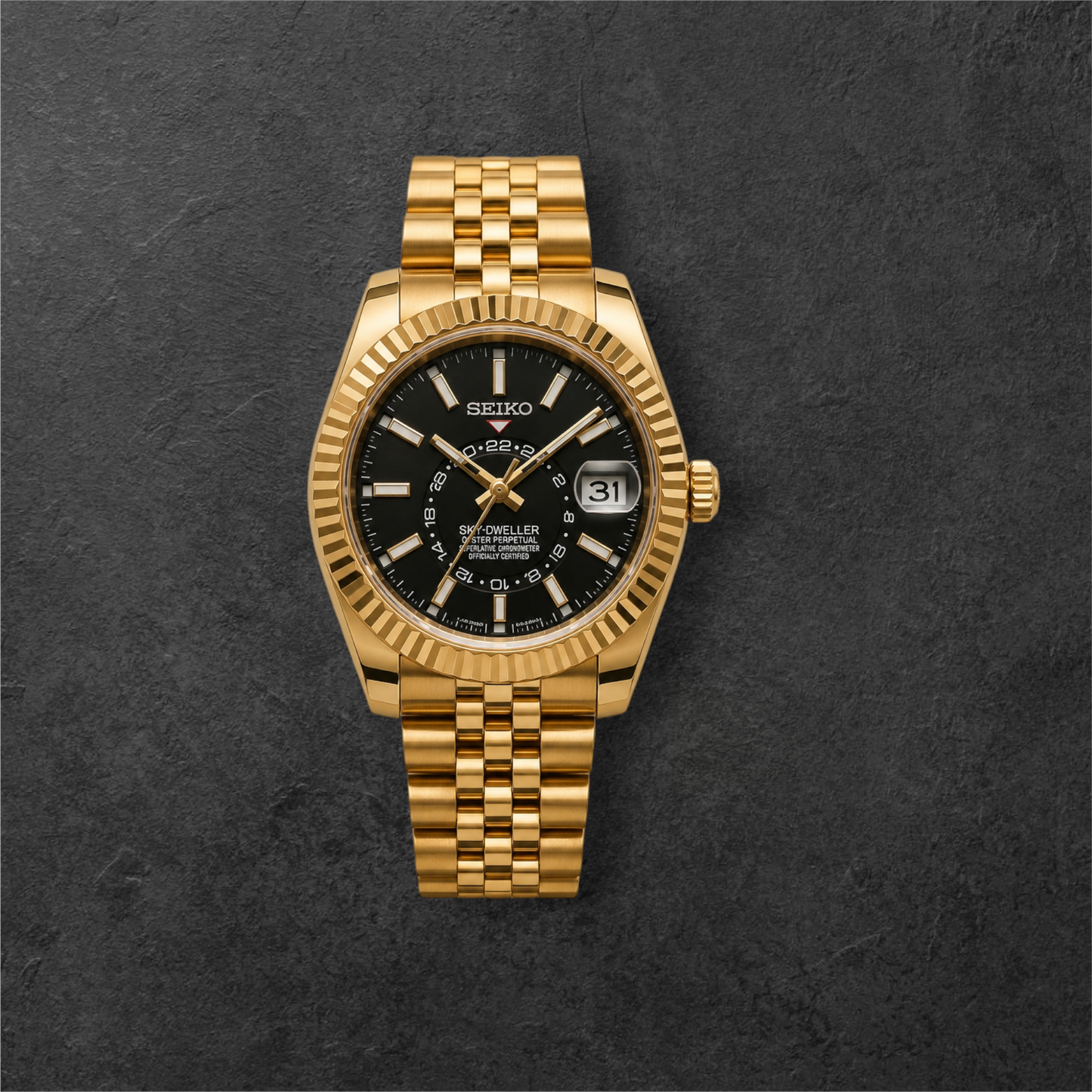 S SKY-DWELLER GOLD & BLACK – kućište u boji žutog zlata, crni brojčanik i zlatna narukvica