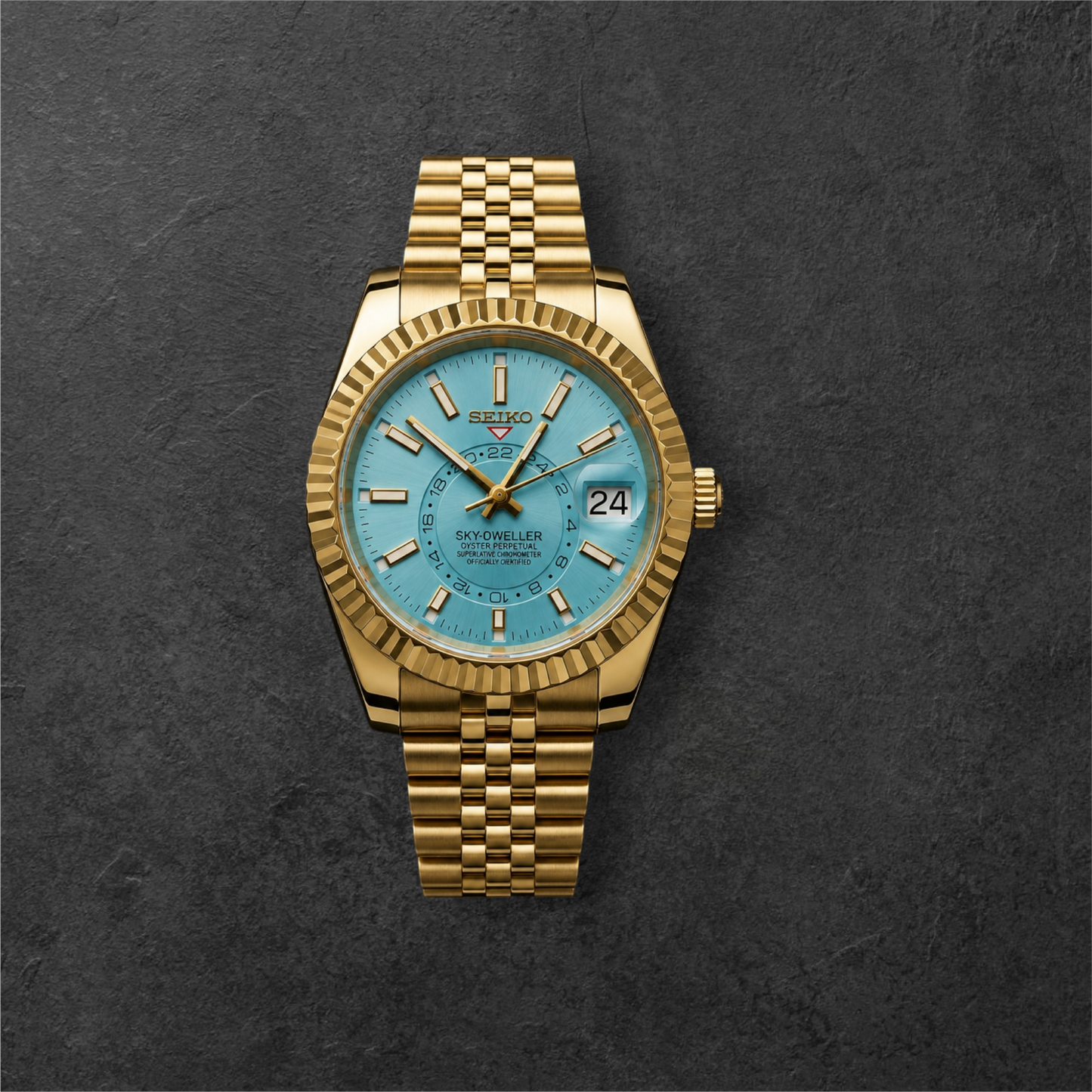 S SKY-DWELLER GOLD & TIFFANY – zlatno kućište, Tiffany plavi brojčanik i zlatna narukvica