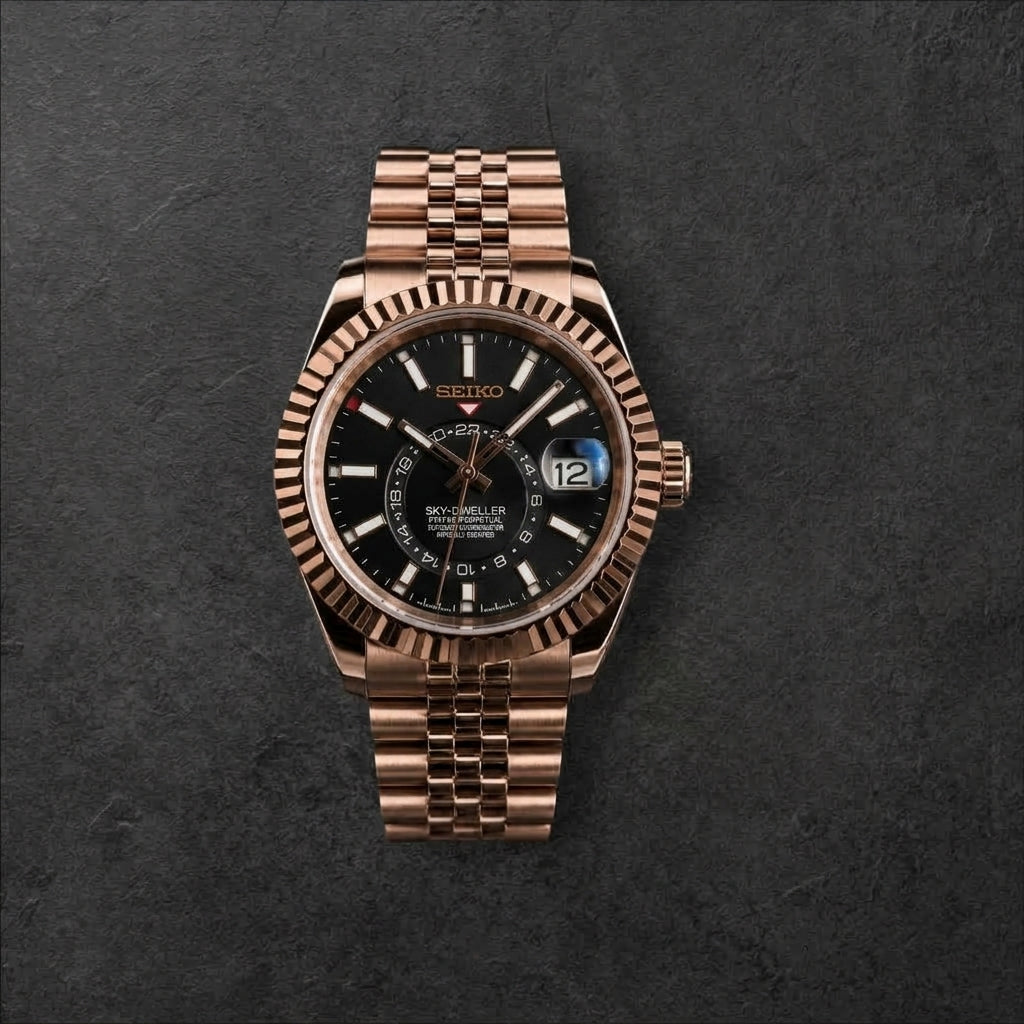 S SKY-DWELLER ROSE GOLD & BLACK – kućište u boji rozog zlata, crni brojčanik i narukvica u boji rozog zlata
