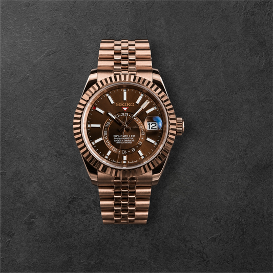 S SKY-DWELLER ROSE GOLD & CHOCOLATE – kućište u boji rozog zlata, čokoladno smeđi brojčanik i narukvica u boji rozog zlata