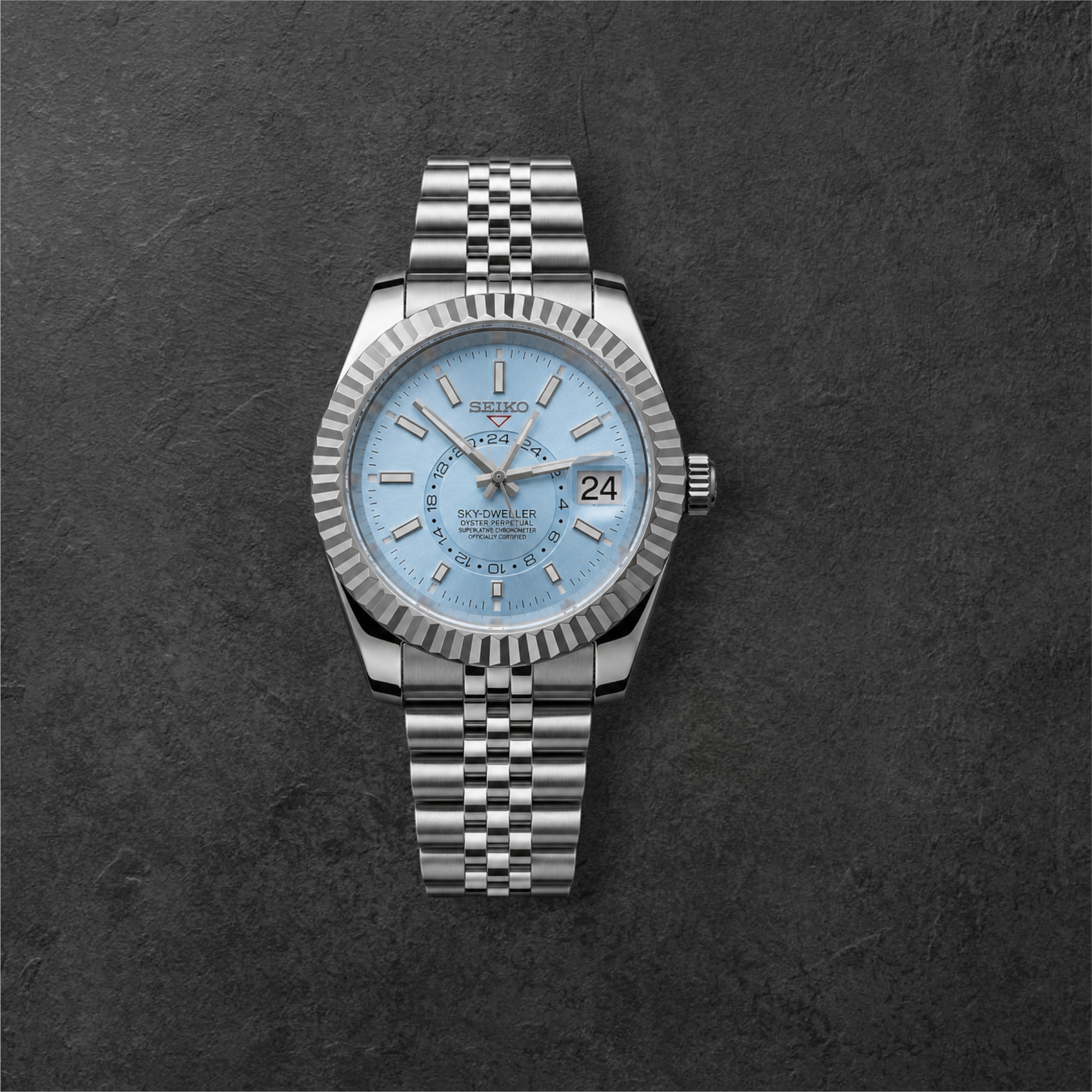 S SKY-DWELLER SILVER & BABY BLUE – čelično kućište, ledeno plavi brojčanik i čelična narukvica