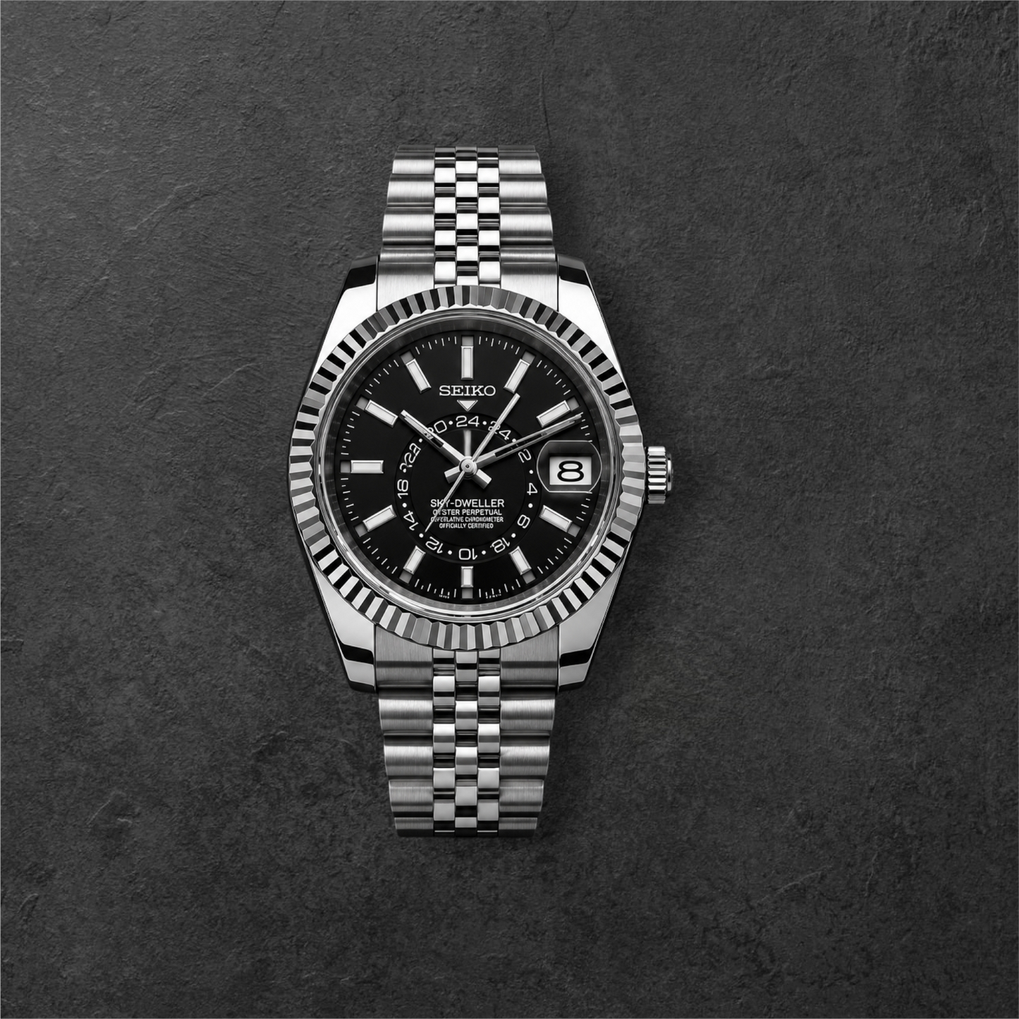 S SKY-DWELLER SILVER & BLACK – čelično kućište, crni brojčanik i čelična narukvica