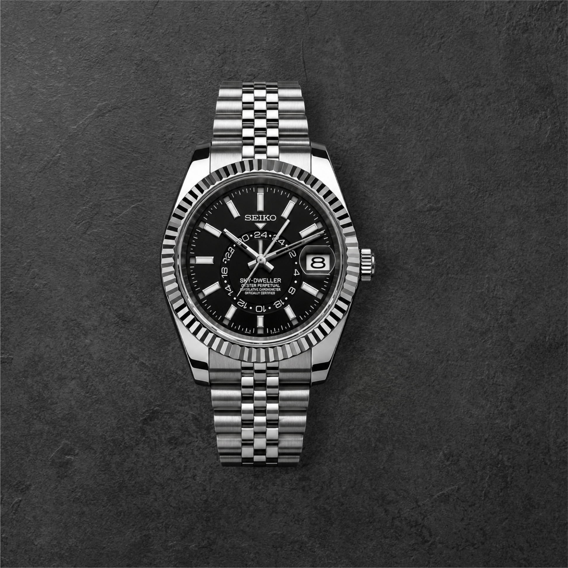 S SKY-DWELLER SILVER & BLACK – čelično kućište, crni brojčanik i čelična narukvica
