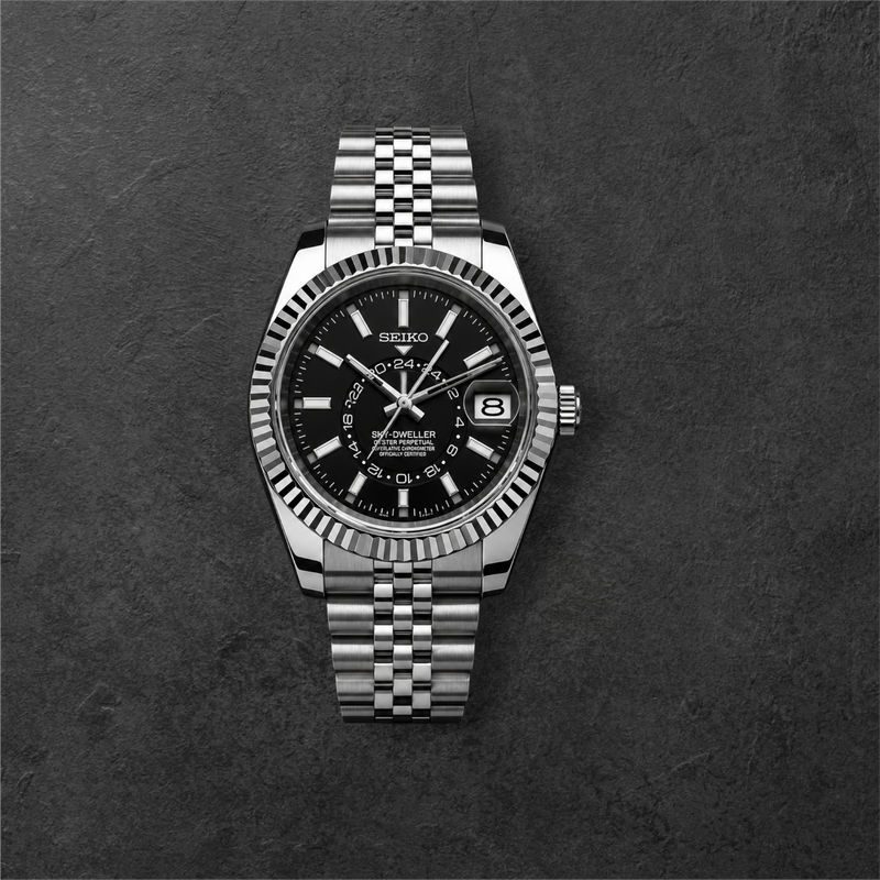 S SKY-DWELLER SILVER & BLACK – čelično kućište, crni brojčanik i čelična narukvica