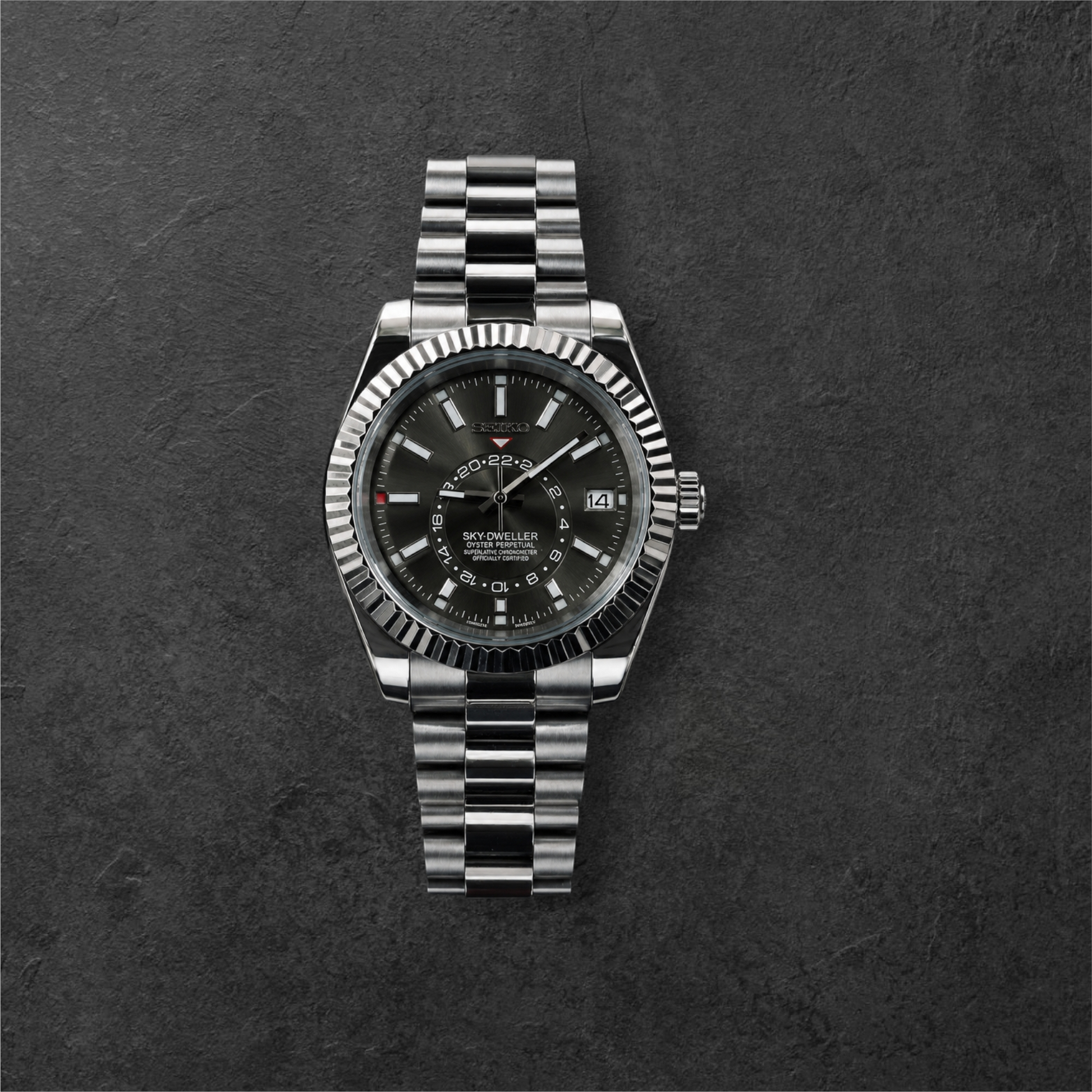 S SKY-DWELLER SILVER & GREY – čelično kućište, tamno sivi brojčanik i čelična narukvica s tri reda karika
