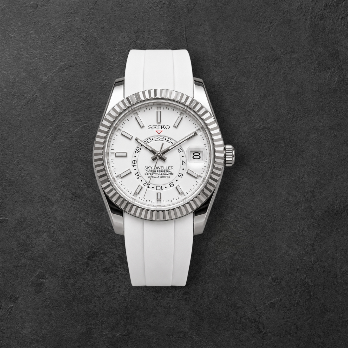 S SKY-DWELLER SILVER & WHITE RUBBER – čelično kućište, bijeli brojčanik i bijela gumena narukvica