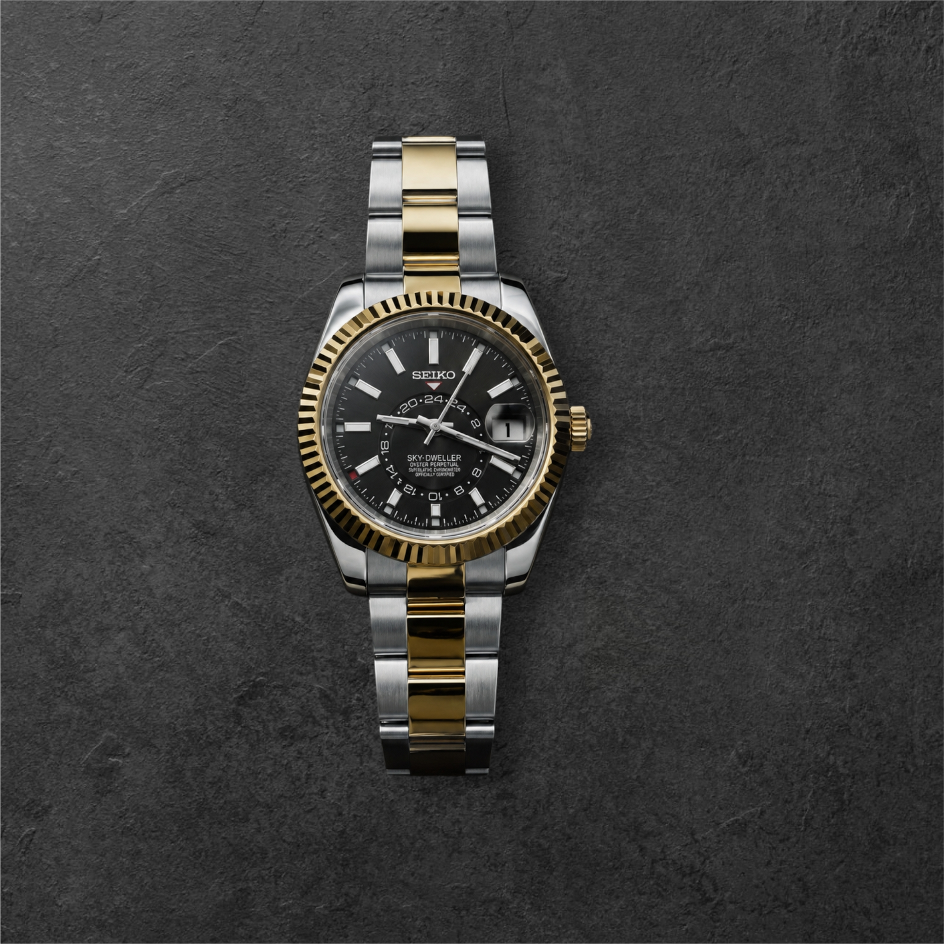 S SKY-DWELLER TWO TONE & BLACK OYSTER – dvobojno kućište, crni brojčanik i dvobojna narukvica s tri reda karika