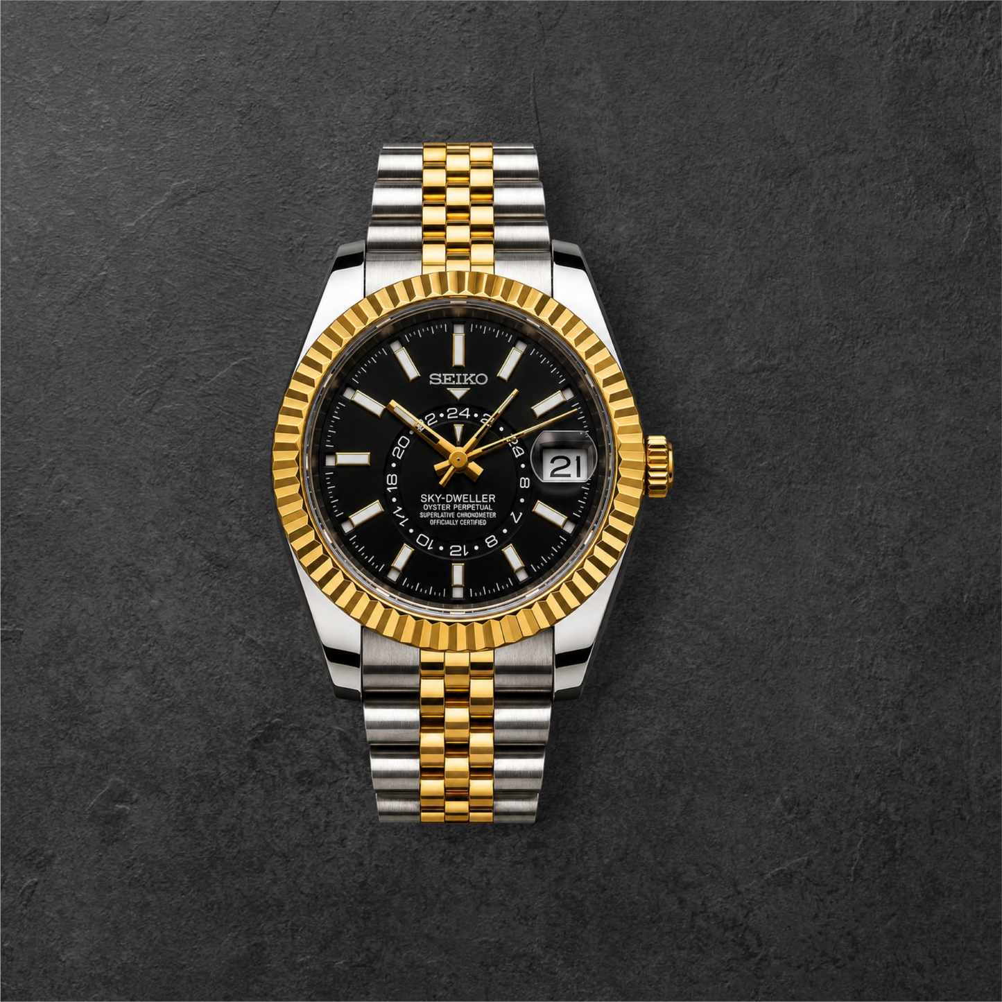 S SKY-DWELLER TWO TONE & BLACK – dvobojno kućište od čelika i zlata, crni brojčanik i dvobojna narukvica